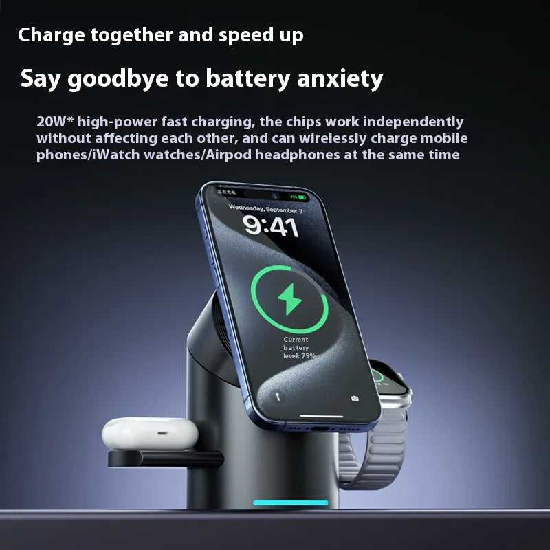 Station de Charge Magnétique Sans Fil 3-en-1